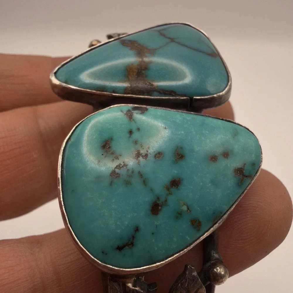 VTG South Western Sterling Silver Turquoise Cuff Bracelet Size 7.5 27g